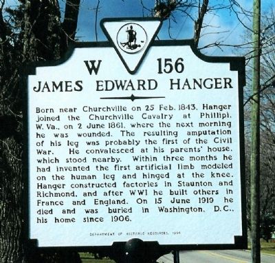 James Edward Hanger Historical Marker