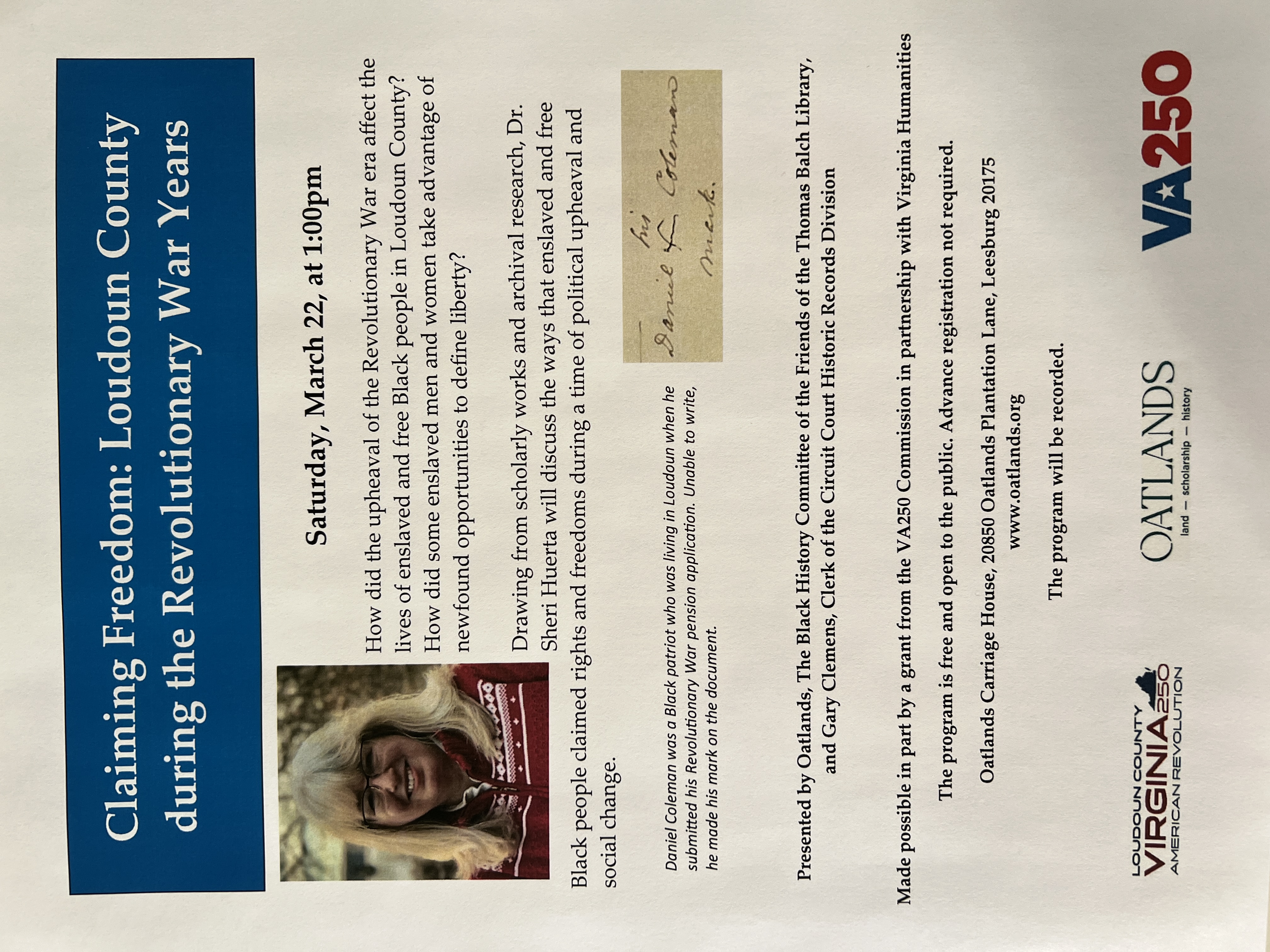 Claiming Freedom: Loudoun County during the Revolutionary War Years