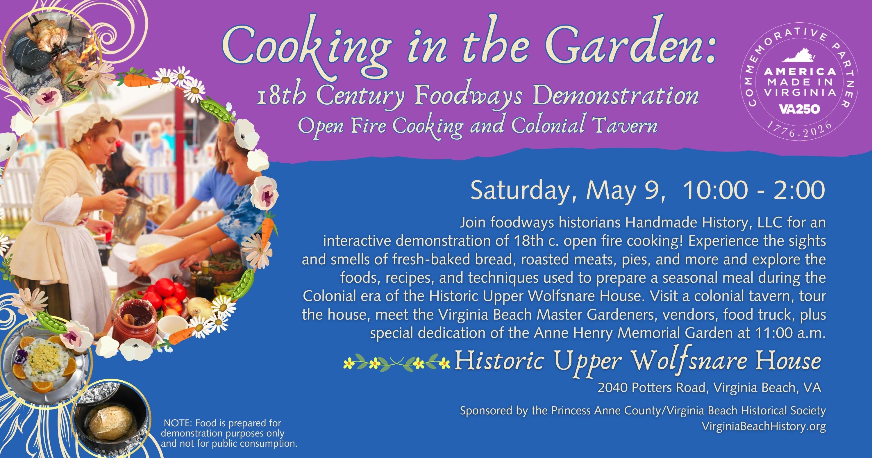 Cooking in the Garden: 18th Century Foodways Demonstration--Open Fire Cooking and Colonial Tavern