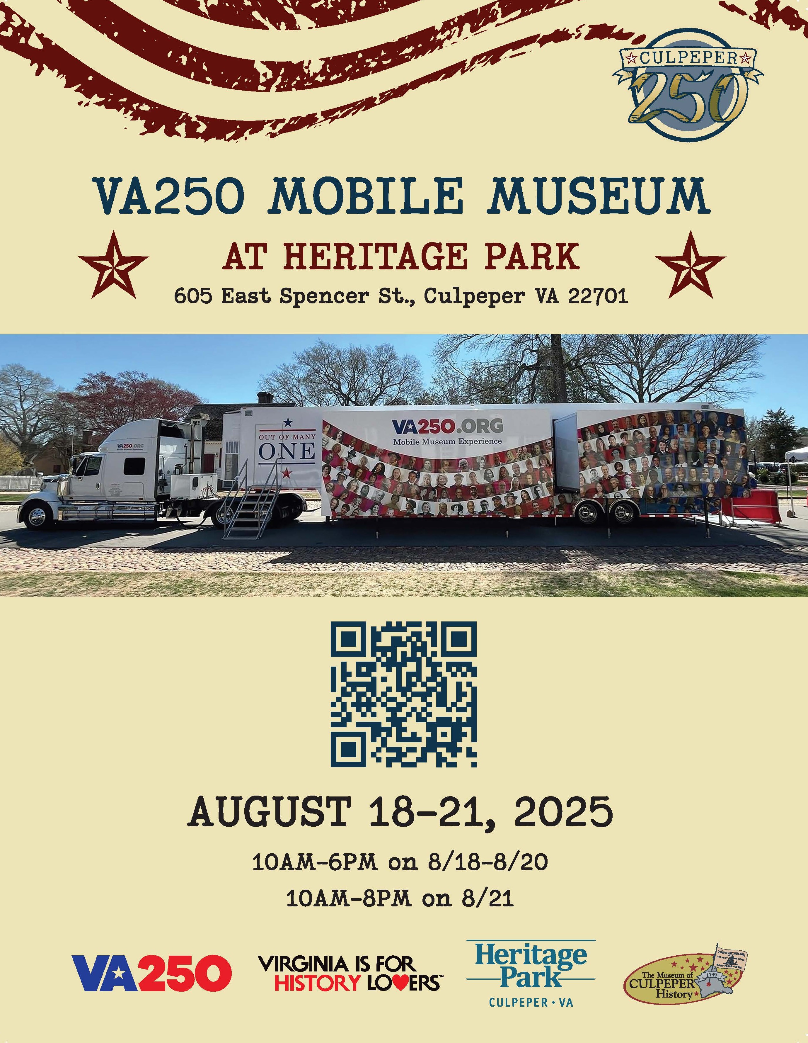 VA250 Mobile Museum at Heritage Park in Culpeper, VA