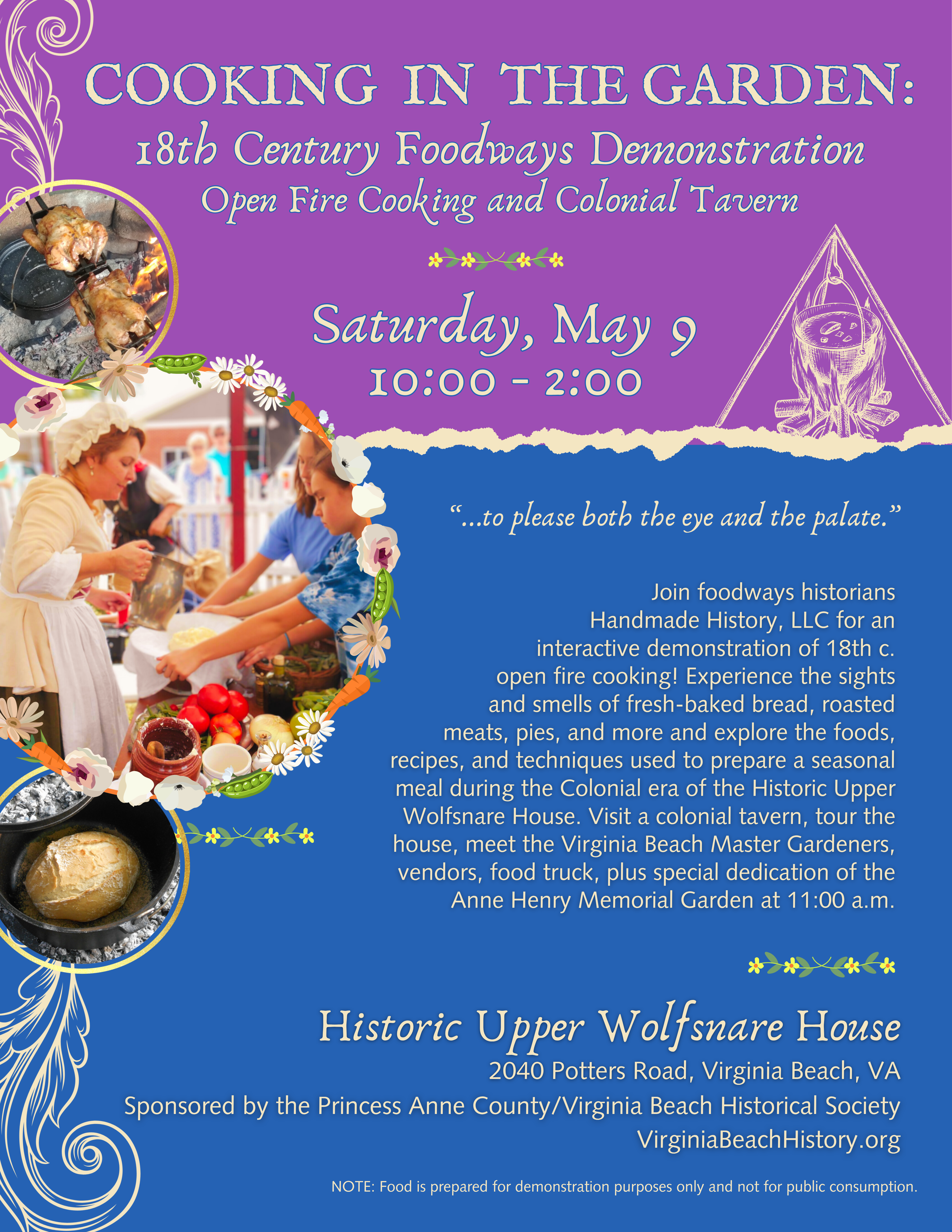 Cooking in the Garden:18th Century Foodways Demonstration--Open Fire Cooking and Colonial Tavern