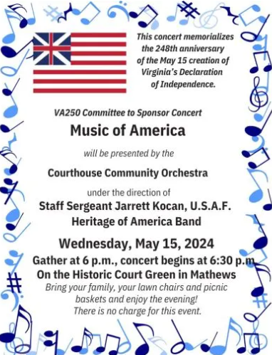 Music of America concert sponsored by VA250 Committee in Mathews County